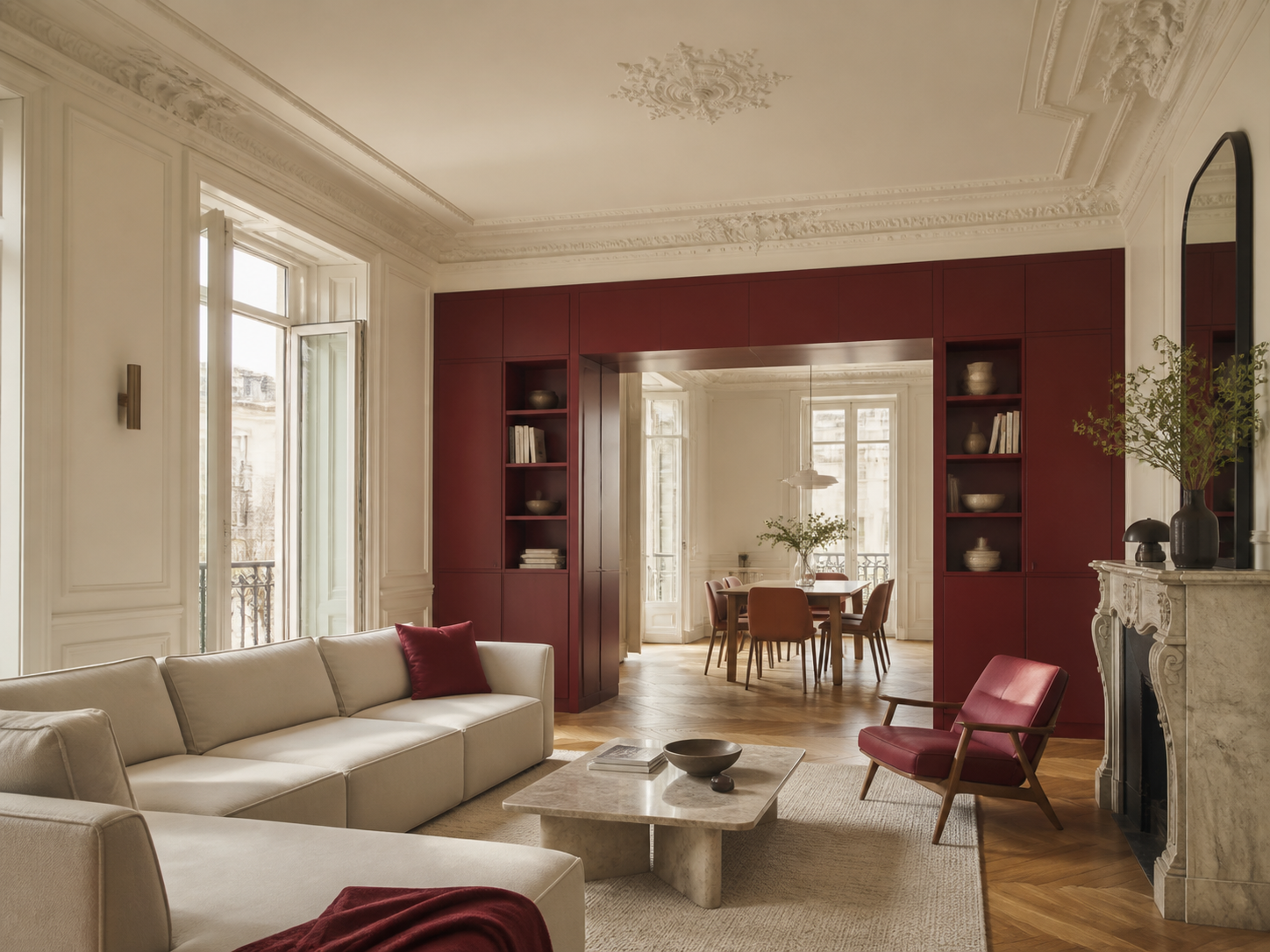 Appartement rénové avec menuiserie bordeaux